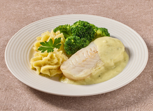 Heekfilet in Hollandaisesaus met broccoliroosjes en aardappelpuree