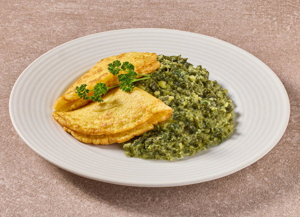 Spinaziestamppot met omelet (vegetarisch)