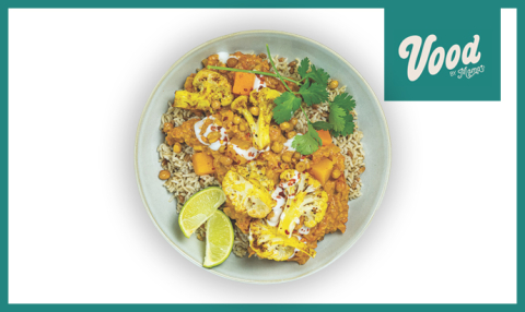 Vood - No chicken curry met pompoen en rijstmix (vegan)
