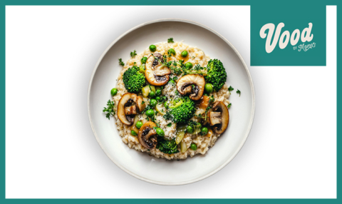 Vood - Truffel risotto met champignon en groene groente (vegan)
