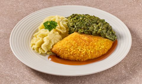 Kip cordon bleu met spinazie à la crème en puree