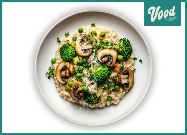 Vood - Truffel risotto met champignon en groene groente (vegan)