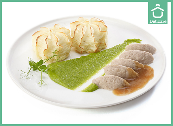 IDDSI 5 - Varkensvlees in jus met erwten en aardappelpuree (gemalen)