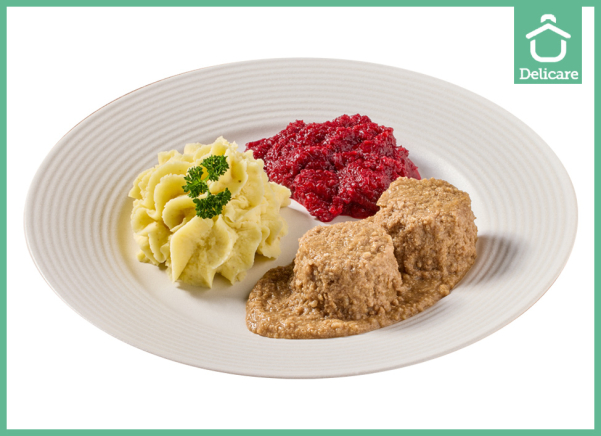 IDDSI 5 - Rundvlees in jus met rode bietjes en aardappelpuree (gemalen)