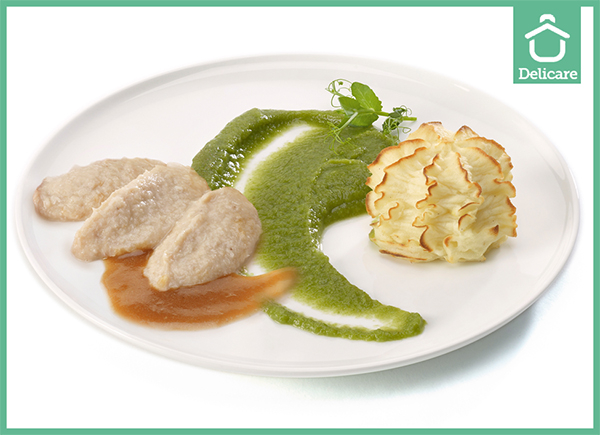 IDDSI 5 - Kip in jus met sperzieboontjes en aardappelpuree (gemalen)