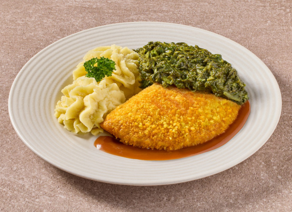 Kip cordon bleu met spinazie à la crème en puree