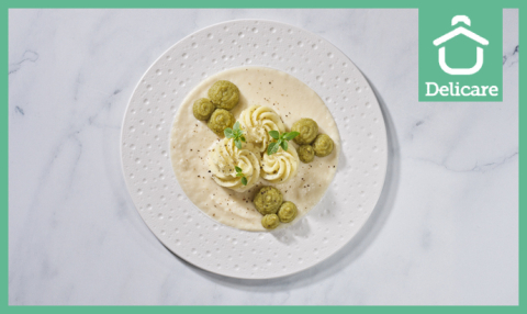 IDDSI 5 - Kabeljauw in saus met broccoli en aardappelpuree met bieslook (gemalen)