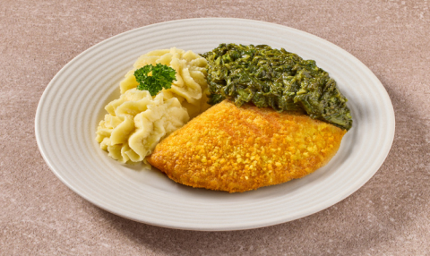 Kip cordon bleu met spinazie à la crème en puree