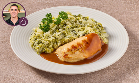 Preistamppot met kipfilet in jus